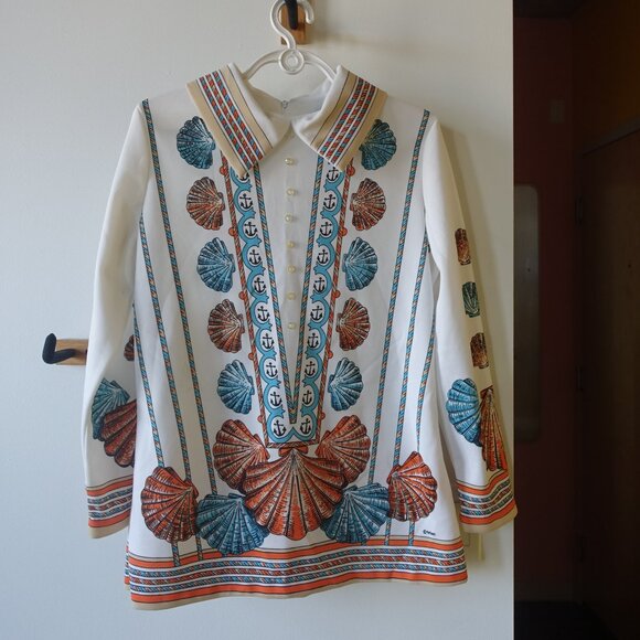 Trissi doubleknit polyester shells clams vacation vacay top S SM Small Medium M - Picture 1 of 16